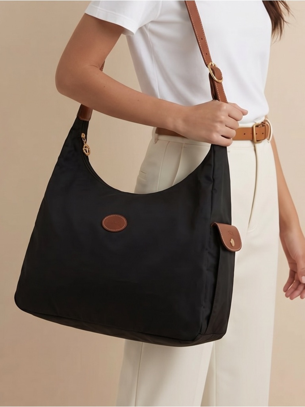 Longchamp Hobo Black and Brown Shoulder Bag Crossbody Bag